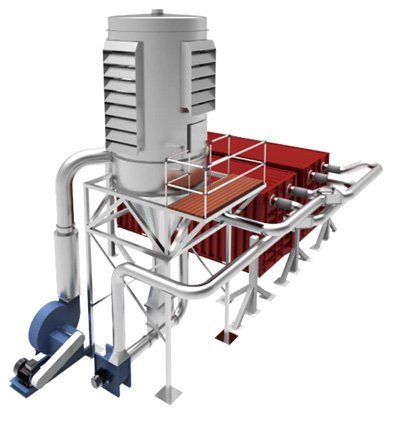 The DUSTEX cyclone dust collector with bin loading system loads waste material into containers. Made in NZ.