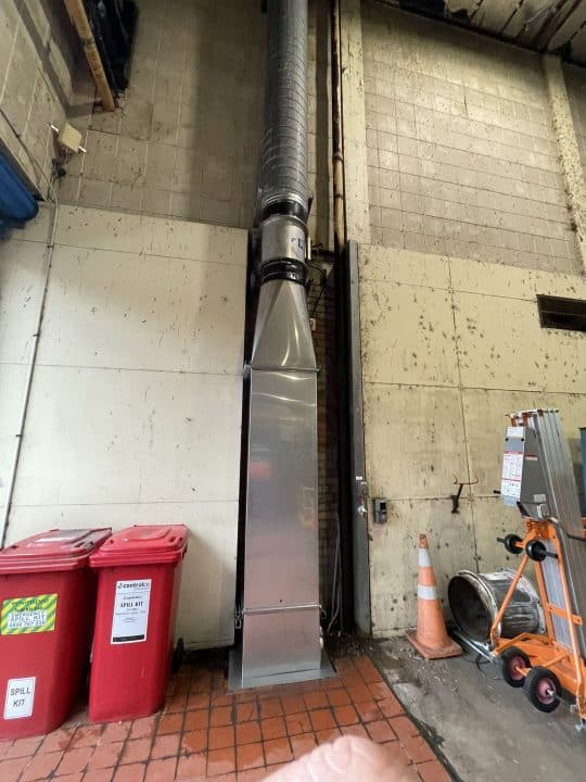 New 316 stainless steel industrial ventilation ductwork installed by DUSTEX at an Auckland wastewater treatment plant