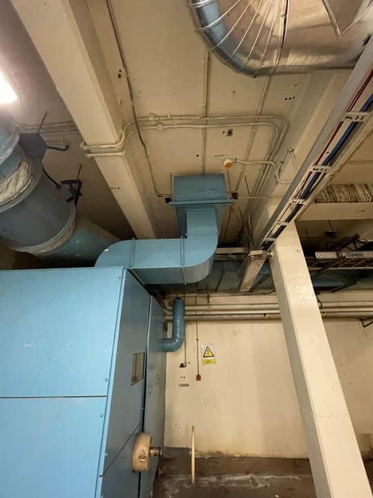 Existing industrial ventilation ductwork at Auckland wastewater treatment plant before replacement
